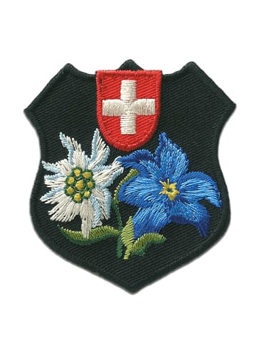 Catch the Patch Trachten Schweizer Wappen BlumeApplikation Bügelbild inSchwarz