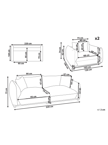 Beliani 3-tlg Sitzgruppe LUVOS in Beige/Braun