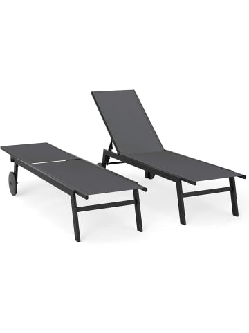 COSTWAY 2er Set Sonnenliege mit Rollen Metall in Grau