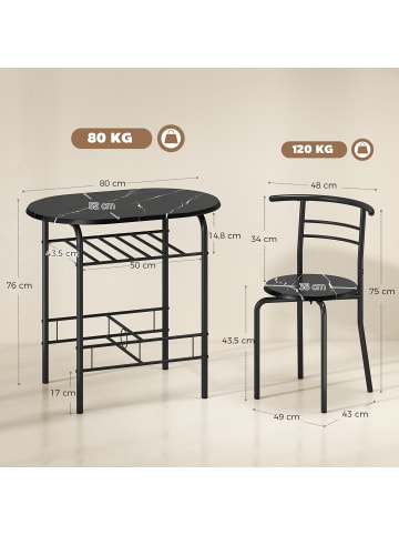 HOMCOM Essgruppe in Schwarz 80L x 52B x 76H cm