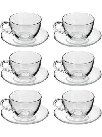 Pasabahce 6er-Set Teetassen mit Unterteller in Transparent