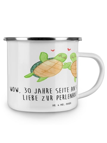 Mr. & Mrs. Panda Camping Emaille Tasse 30. Hochzeitstag Perlenho... in Transparent