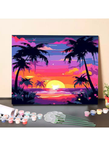 ARTNANAS DIY Malen nach Zahlen Set-"Rosa Sonnenuntergang mit Kokospalmen am Meer"  