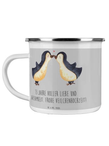 Mr. & Mrs. Panda Camping Emaille Tasse 13. Hochzeitstag Veilchen... in Heather Grey