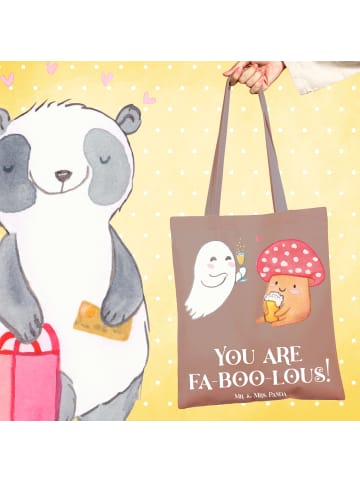 Mr. & Mrs. Panda Tragetasche Halloween Zauber mit Spruch in Braun Pastell
