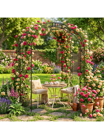 relaxdays Rosenpavillon in Schwarz - (B)199 x (H)250 x (T)199 cm