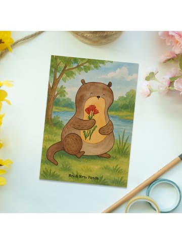 Mr. & Mrs. Panda Grußkarte Otter Blumenstrauß Design ohne Spruch in Weiß