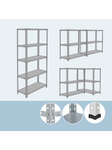 relaxdays 2 x Lagerregal in Silber - (B)75 x (H)150 x (T)30 cm