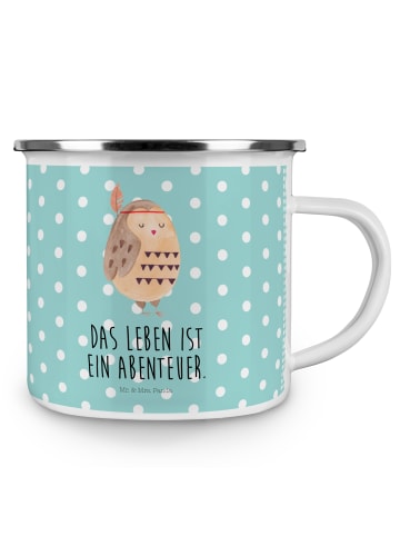 Mr. & Mrs. Panda Camping Emaille Tasse Eule Federschmuck mit Spruch in Türkis Pastell