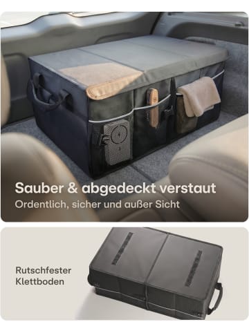 Praknu Auto Kofferraum Organizer Faltbar mit Deckel – 3 Fächer mit 11 Taschen