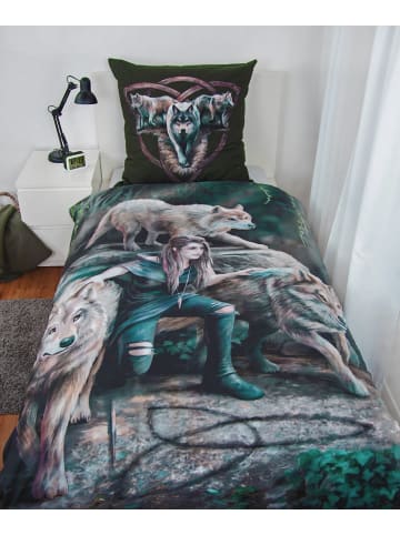 Herding 2 tlg. Renforcé Bettwäsche 135x200cm Anne Stokes Wolfswächterin in Grün