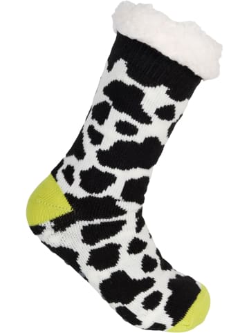 styleBREAKER ABS Kuschelsocken mit Animal Print in Kuh-Limettengrün-Schwarz-Weiß