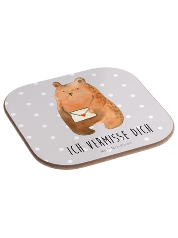 Mr. & Mrs. Panda Untersetzer für Gläser Bär Liebesbrief mit Spruch in Grau Pastell