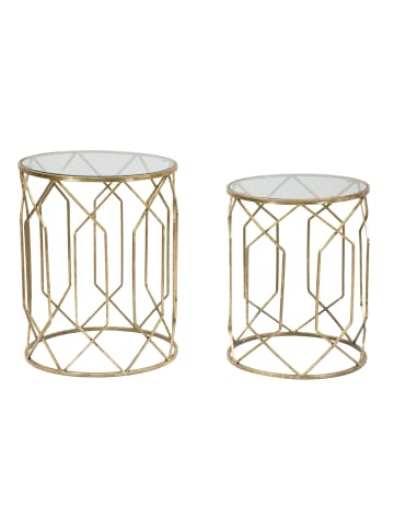 Mauro Ferretti Set aus 2 goldfarbenen Metalltischen mit Glasplatte, Ø cm 42x53-38x47