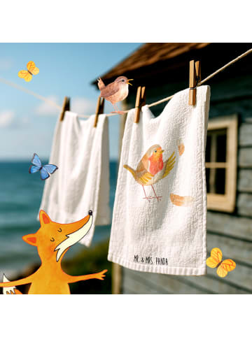 Mr. & Mrs. Panda Handtuch Rotkehlchen Federn ohne Spruch in Weiß