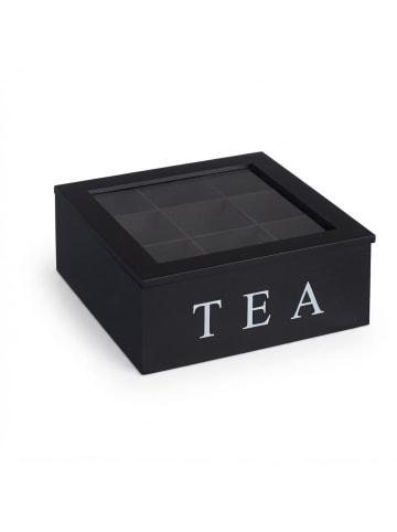 relaxdays Teebox in Schwarz/ Weiß - (B)23,5 x (H)9 x (T)23,5 cm