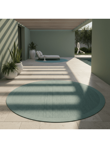 KADIMA DESIGN Teppich Outdoor Waschbar Einfarbig DAFNE Strapazierfähig OEKO-TEX in Blau