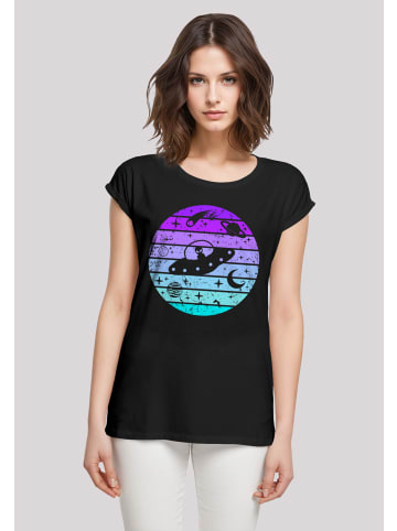 F4NT4STIC Extended Shoulder T-Shirt Retro Alien Weltraum Sonnenuntergang in schwarz