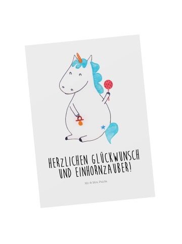 Mr. & Mrs. Panda Postkarte Einhorn Baby mit Spruch in Weiß