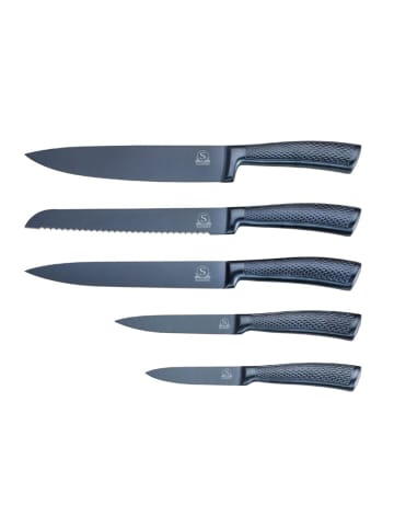 Cheffinger 6-teiliges Messer-Set mit ergonomischem Griff & magnetischem Messerblock in Blau