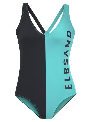 ELBSAND Badeanzug in schwarz-mint