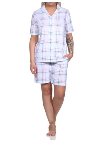 NORMANN kurzarm Pyjama Shorty Jersey zum durchknöpfen - 79042 in hellblau
