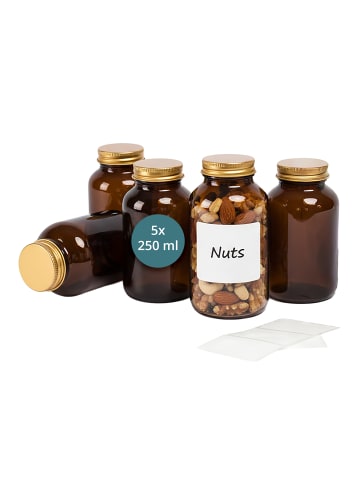 relaxdays 5x Braungläser in Braun/ Gold - 250 ml