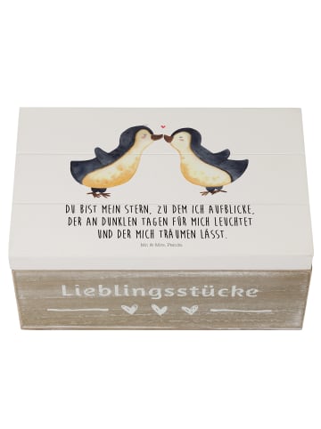 Mr. & Mrs. Panda Holzkiste Pinguin Liebe mit Spruch in Weiß