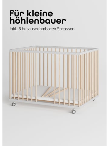Sämann Sämann Laufgitter mit Matratze SleepPlus & Schlupfsprossen weiß/natur Premium