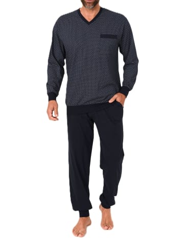 NORMANN Langarm Schlafanzug Pyjama Bündchen in marine