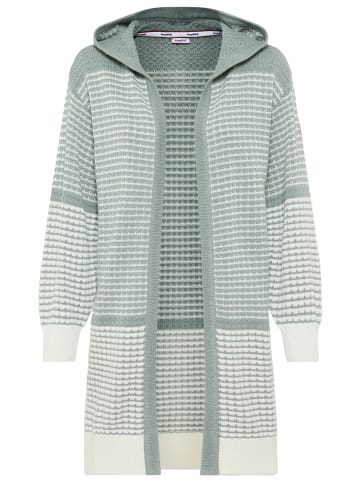 Kangaroos Kapuzenstrickjacke in türkis-offwhite