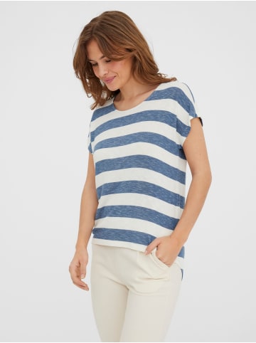 Vero Moda Gestreiftes T-Shirt mit Rundhalsausschnitt und Kurzarm in Weiß-Dunkelblau