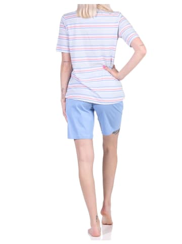 NORMANN Schlafanzug kurzarm Pyjama Shorty Streifen - 72898 in hellblau