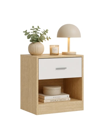 relaxdays 2 x Nachttisch in Natur/ Weiß - (B)39 x (H)41 x (T)28 cm