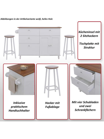 MCW Kücheninsel MCW-P62 mit 2 Hockern, Schwarz, dunkles Holz