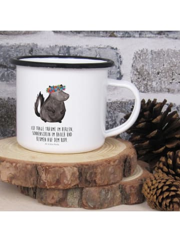 Mr. & Mrs. Panda Emaille Tasse Stinktier  mit Spruch in Weiß
