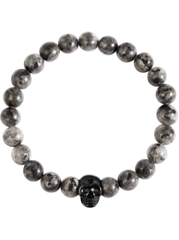 Adeliás Unisex Anhänger – Totenkopfanhänger aus Edelstahl mit Obsidian in braun