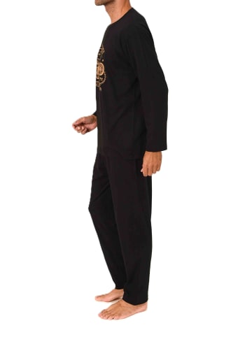 NORMANN Schlafanzug langarm Frontprint in anthrazit