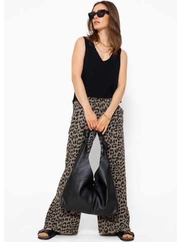 SASSYCLASSY Musselin Pants mit weitem Bein in Leo-Print in Taupe