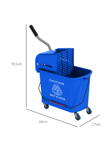HOMCOM Putzwagen-60L x 27B x 70,5H cm-Blau