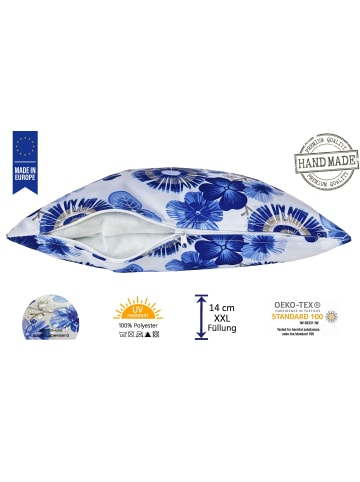 JACK Outdoor Dekokissen Motiv 30x50cm inkl. XXL Füllung in Blumen Blau