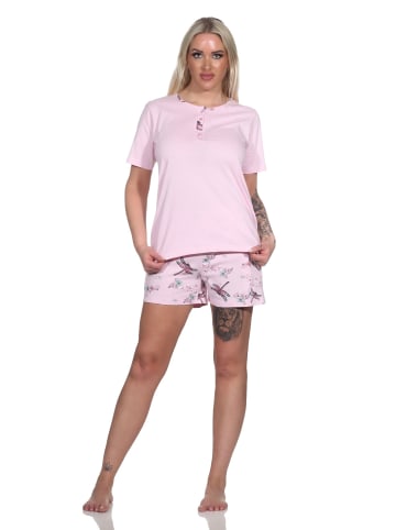 NORMANN kurzarm Schlafanzug Shorty Pyjama floralem Alloverprint in rosa