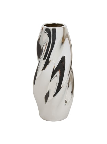 Atmosphera Créateur d'intérieur Vase TWISTED SKY aus Keramik in Silbern, Ø 11,5 x (H) 28,5 cm