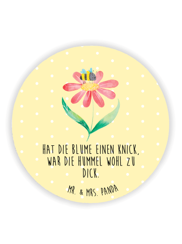 Mr. & Mrs. Panda Rund Magnet Hummel Blume mit Spruch in Gelb Pastell