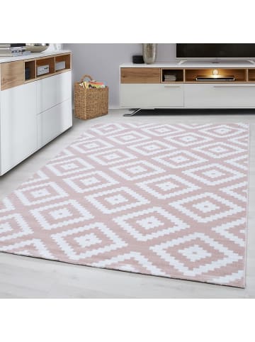KADIMA DESIGN Teppich Kurzflor Geometrisches Muster Polypropylen Wohnzimmer in Pink