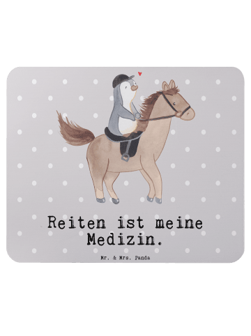 Mr. & Mrs. Panda Mauspad Pferd Reiten mit Spruch in Grau Pastell