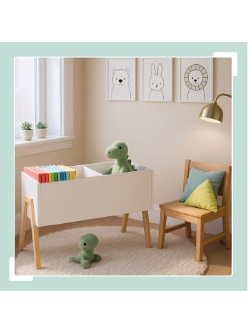relaxdays Kindertruhe in Weiß/ Natur - (B)60 x (H)45 x (T)30 cm