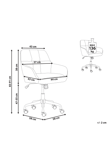 Beliani Bürostuhl PALMDALE in Grau/Schwarz - (W) 58 x (H) 84 x (L) 61 cm
