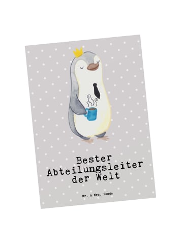 Mr. & Mrs. Panda Postkarte Pinguin Bester Abteilungsleiter der W... in Grau Pastell