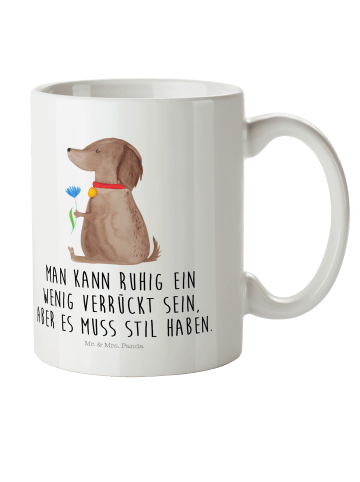 Mr. & Mrs. Panda Kindertasse Hund Blume mit Spruch in Weiß